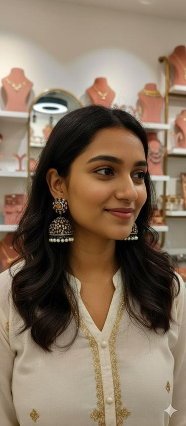 Bronze Pearl Hanging Jhumki Earrings